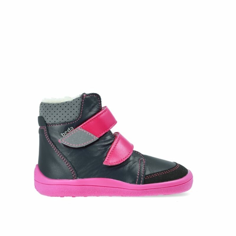 BEDA ZIMNÍ VYŠŠÍ EL Black/Pink - užší kotník | Dětské zimní zateplené barefoot boty - 31